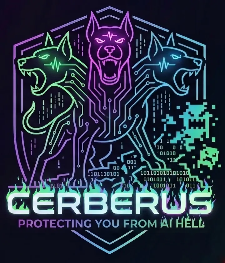 Cerberus — a three-headed neon cyber-guardian, 159 Networks' AI orchestration platform